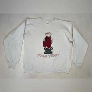 VINTAGE Caesars Toga Teddy Graphic Sweatshirt Women Small White 80s 90s